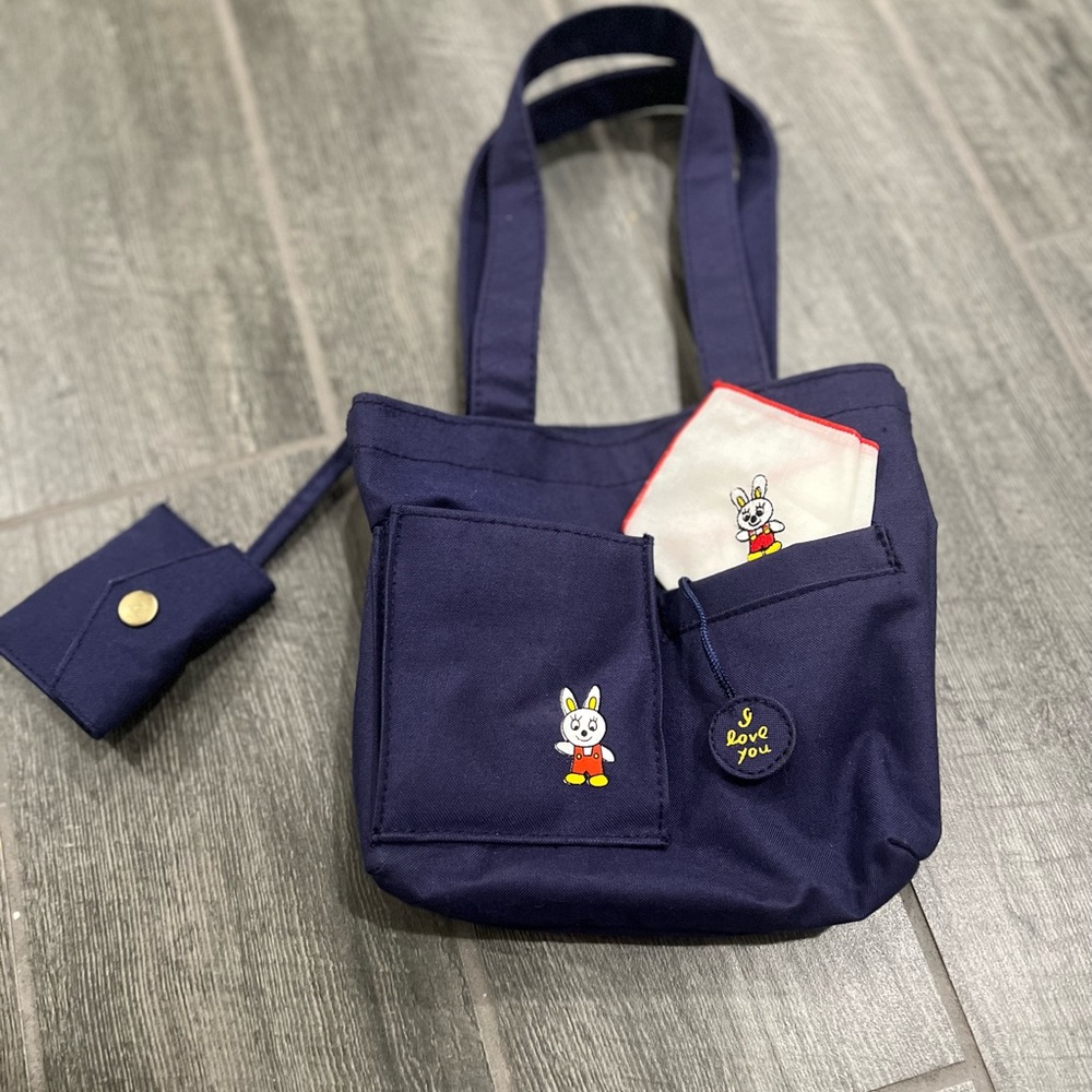 Ralfeaux Vintage Mini Canvas Bag Tote Navy Bunny I Love You‎